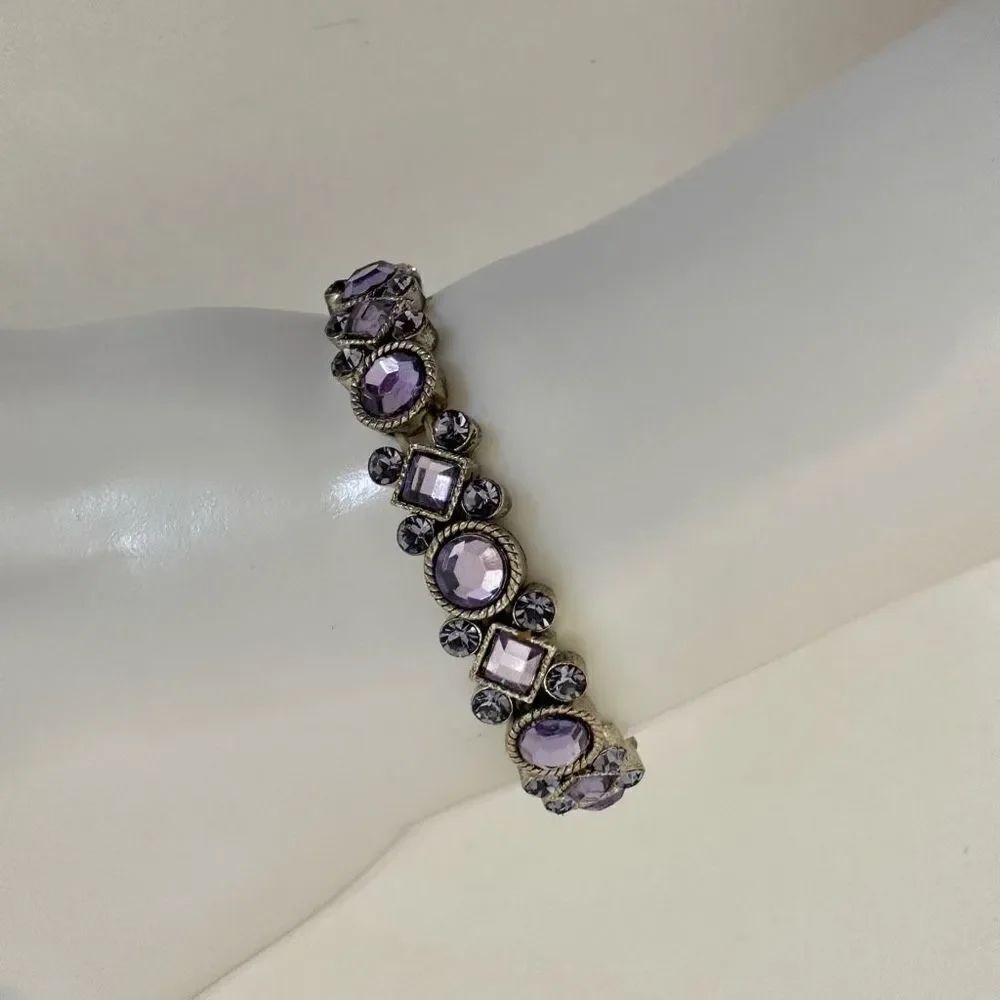 Silver tone purple rhinestone bracelet